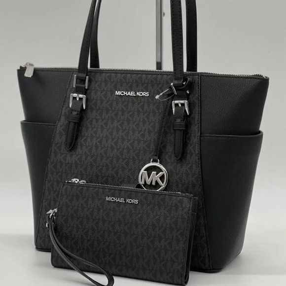 Michael Kors Charlotte Bag & Double Zip Wallet Black - Picture 1 of 10